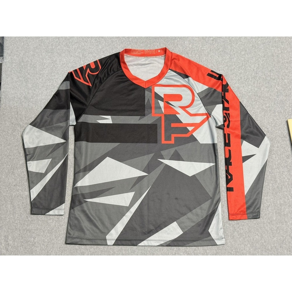 Race Face Shirt Mens Medium Gray Geometric Long Sleeve V-Neck Jersey MTB Cycling